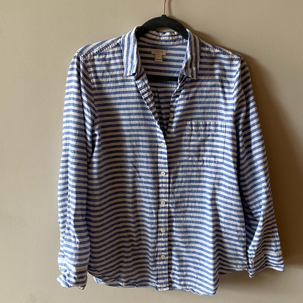 J. Crew Striped Linen Button Down Shirt